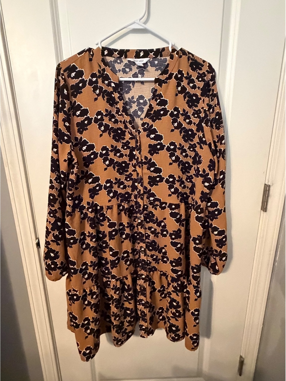Nine West Women's Long Sleeve Floral Button-Down Dress, Size Large